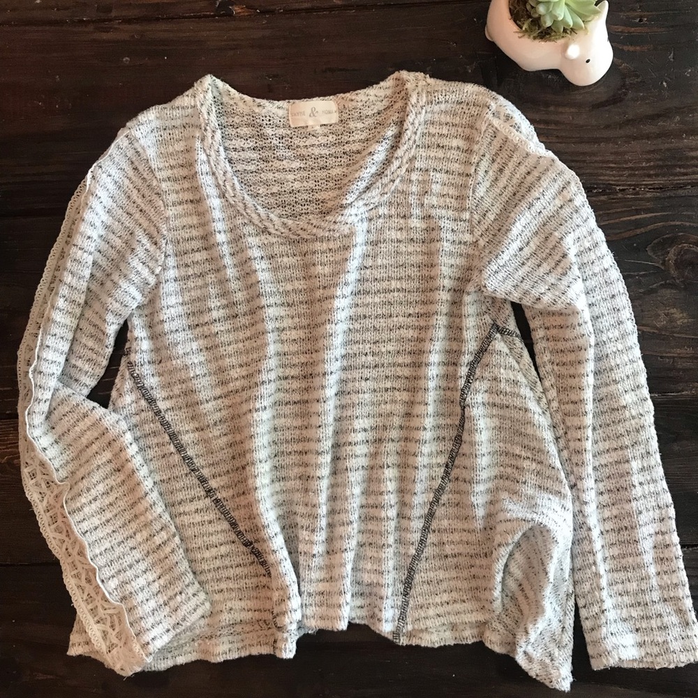 Thyme & Honey Lace Crochet Striped Sweater